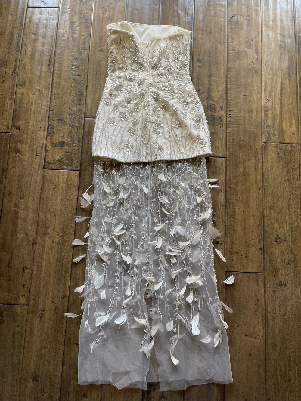 Delfi Collective Salma Bead & Feather Strapless Gown - Picture 10 of 13